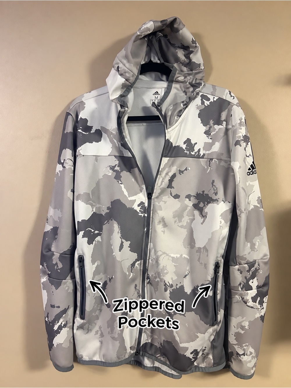 ADIDAS - White & Gray Camo Training Jacket with Black Logo